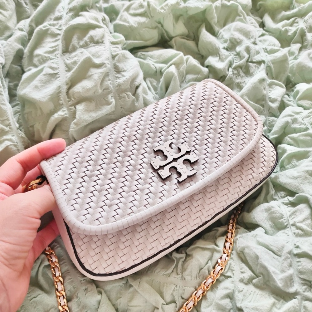 Leather Woven Convertible Shoulder Bag with two straps
